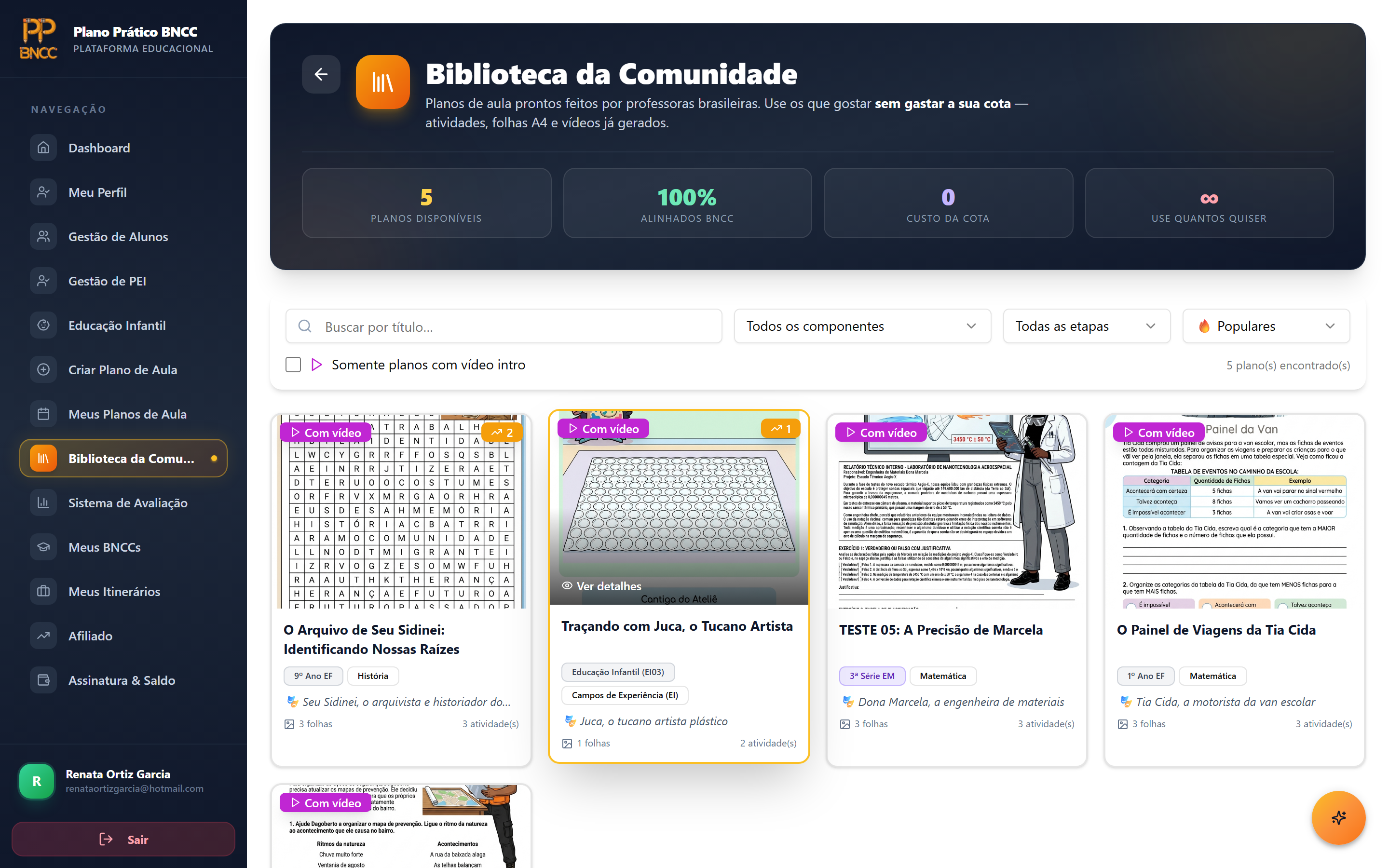 Tela real da Biblioteca da Comunidade