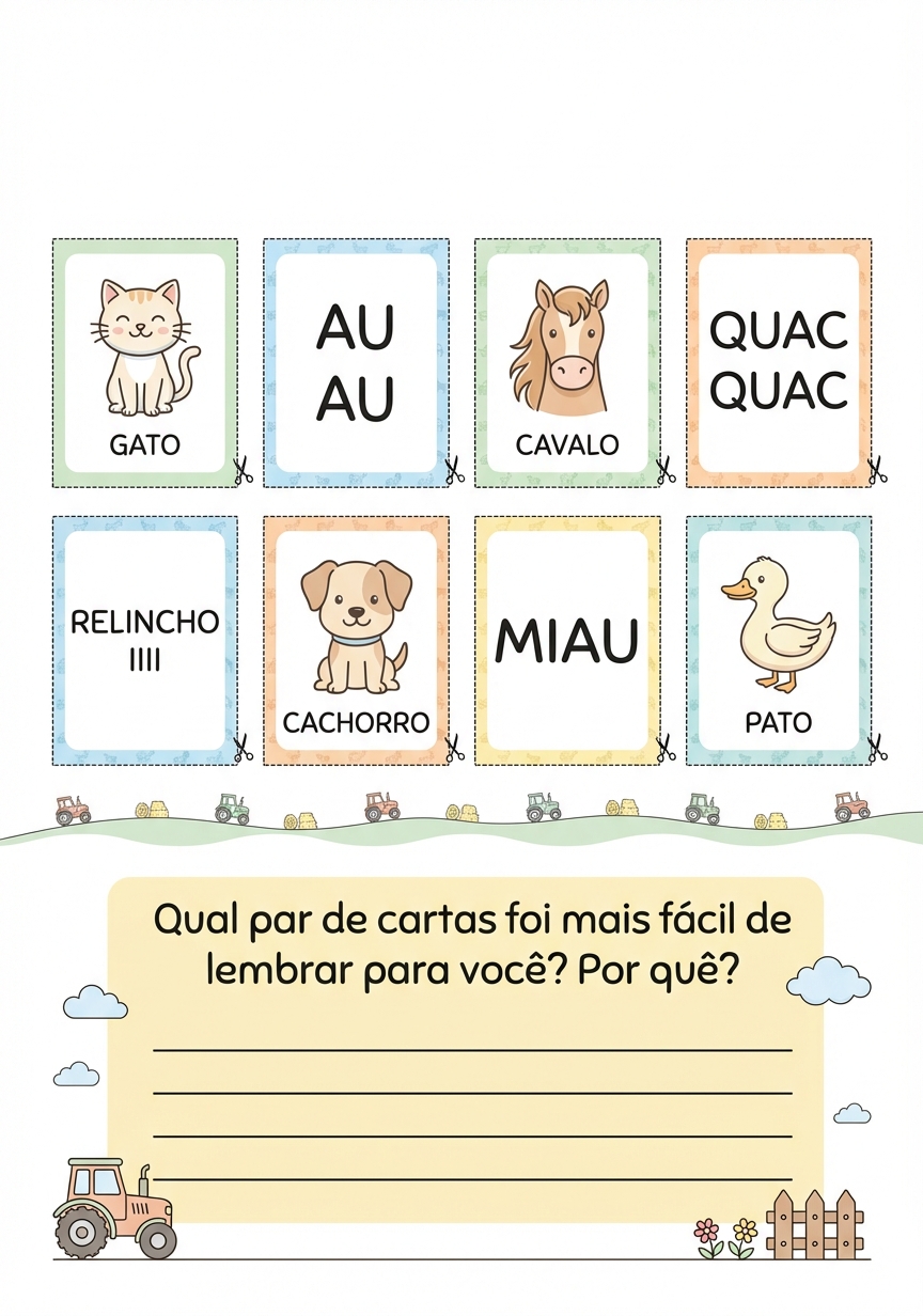 Folha A4 real - Jogo da memoria animais da fazenda (pagina 2 com reflexao)