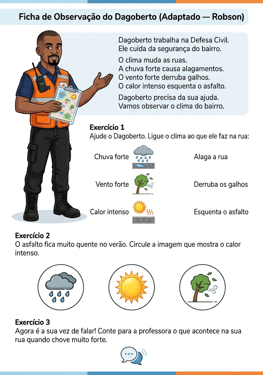 Folha A4 real - Ficha de Observação do Dagoberto adaptada TEA - Transtorno do Espectro Autista gerada pelo sistema Plano Prático BNCC