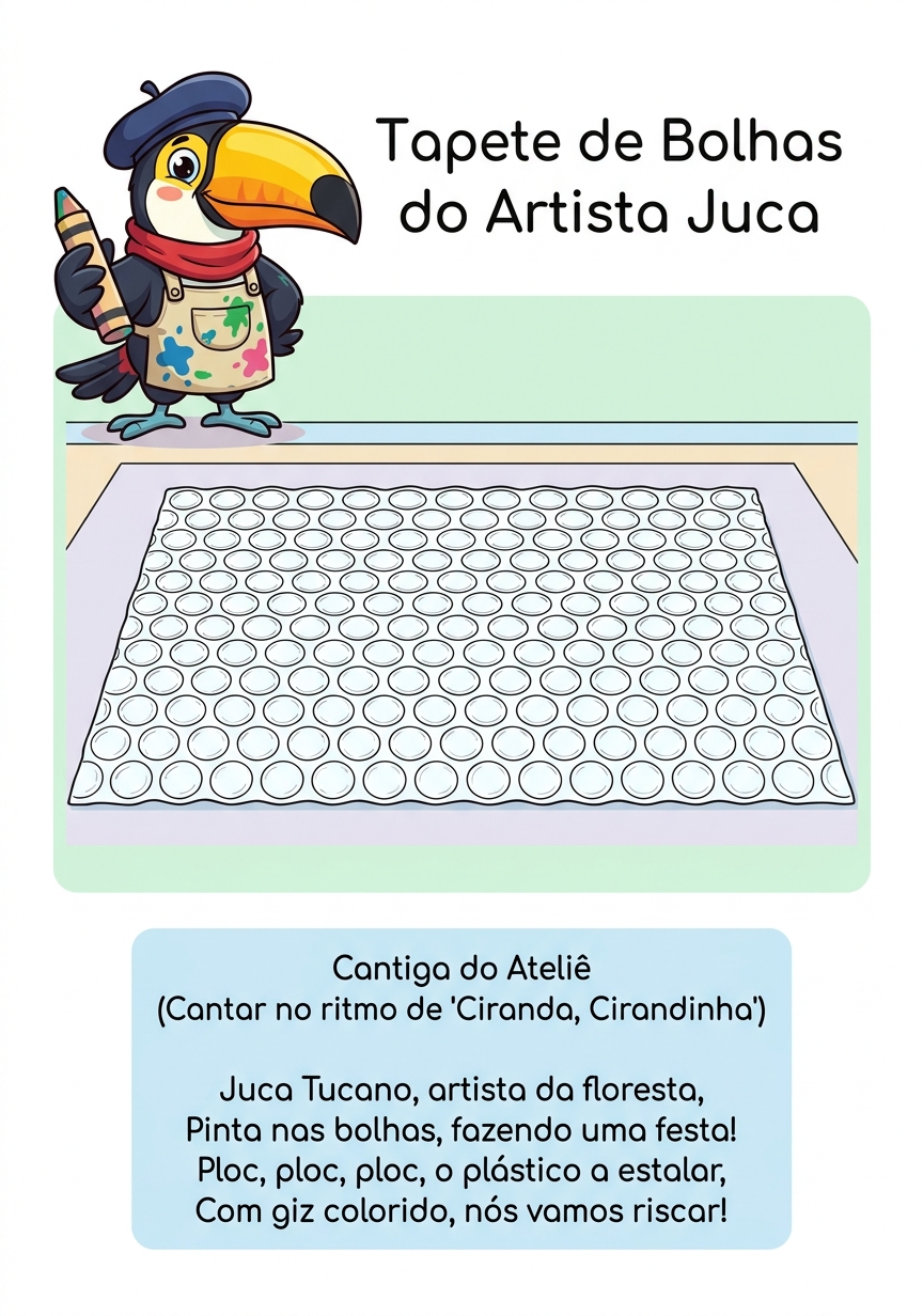 Folha A4 real - O Tapete de Bolhas do Artista Juca (versão da turma) gerada pelo sistema Plano Prático BNCC