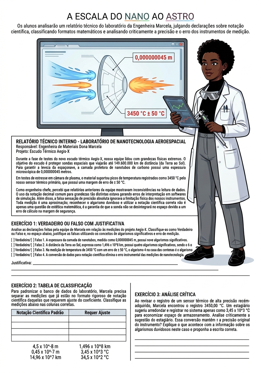 Folha A4 real - A Escala do Nano ao Astro (versão da turma) gerada pelo sistema Plano Prático BNCC