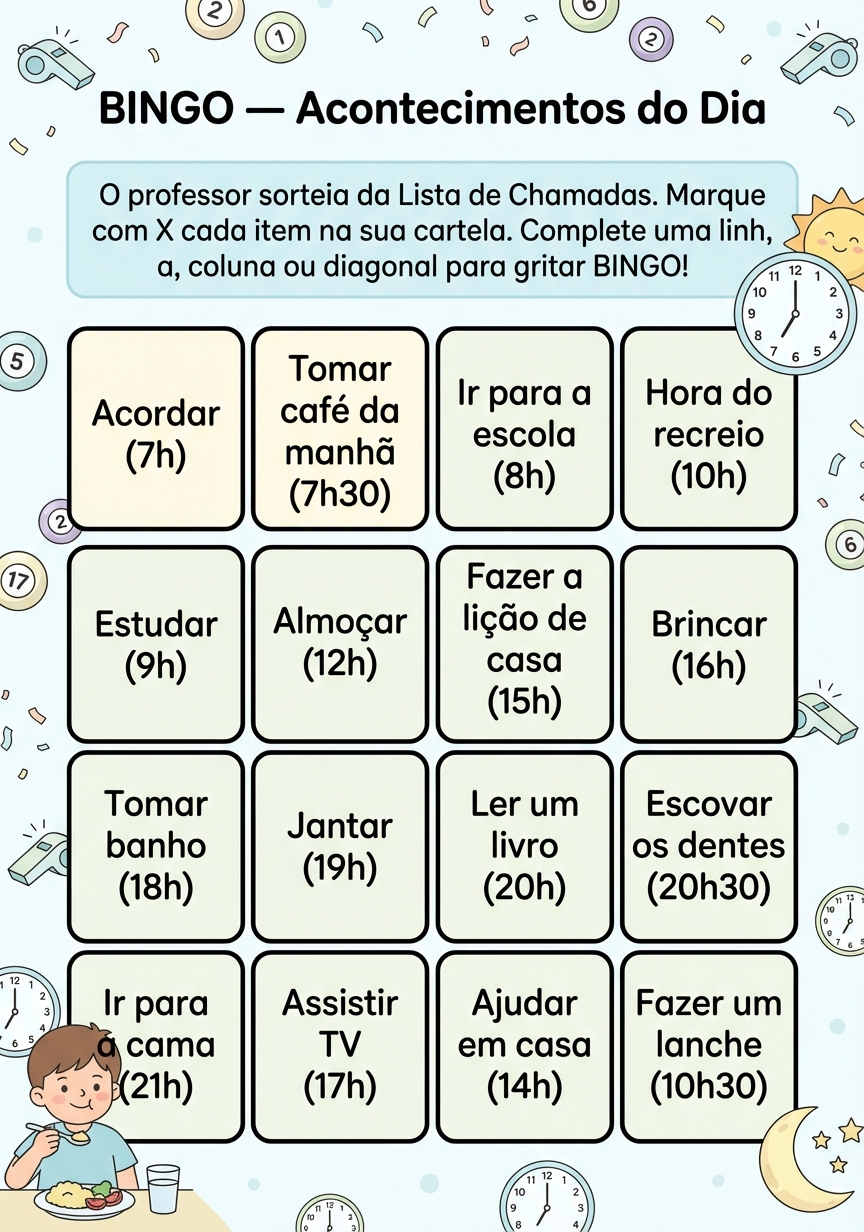 Folha real - Bingo da Rotina (Ed. Infantil)