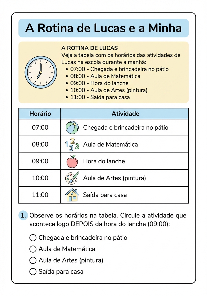 Folha real - A Rotina do Lucas (EF Iniciais)