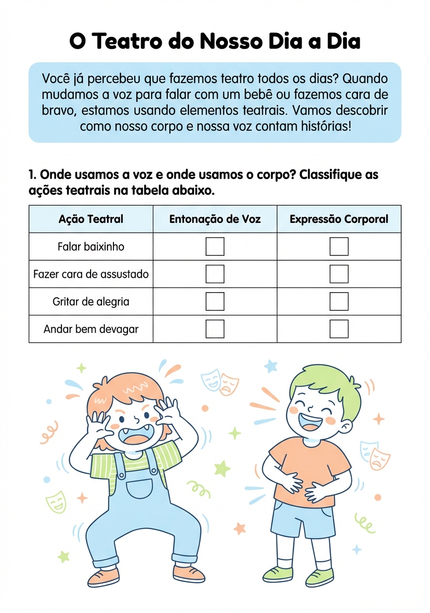 Folha A4 real - Teatro no dia a dia (Arte, EM) gerada pelo app